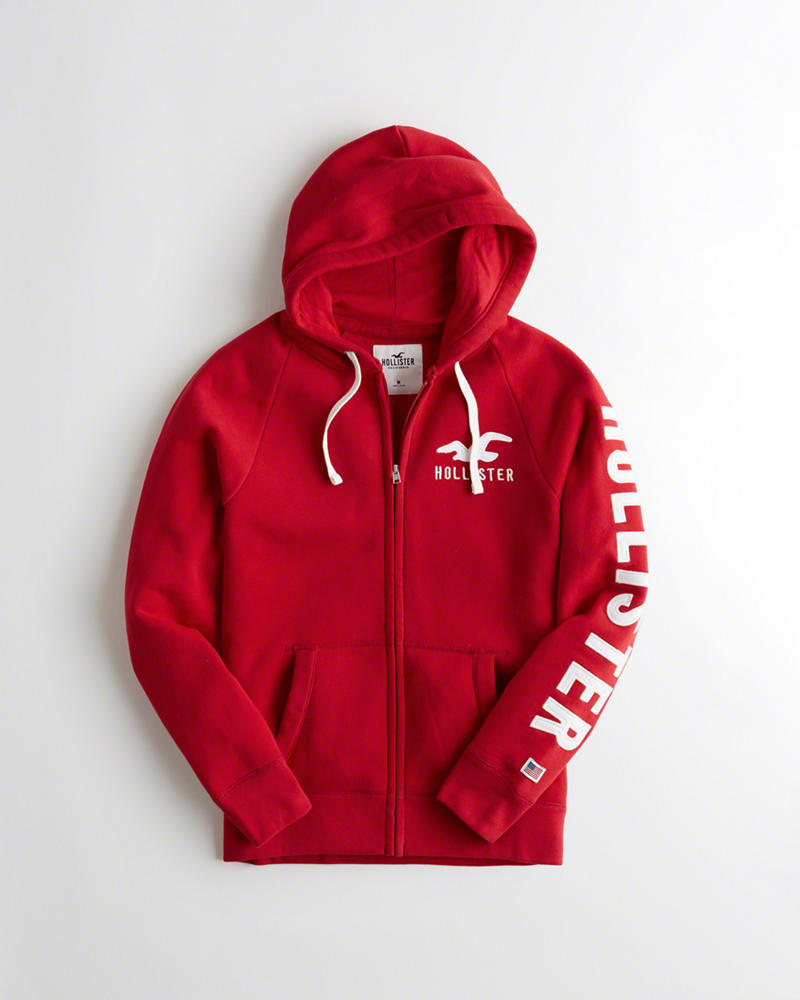 Felpe Con Cappuccio Hollister Uomo Applique Logo Full-Cerniera Rosse Italia (705EIXCZ)